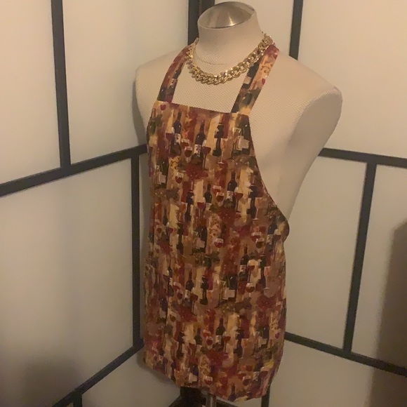 Vintage Custom Made Reversible Apron w/Pockets Artsy Stylish Wine Theme One Size - Picture 3 of 9
